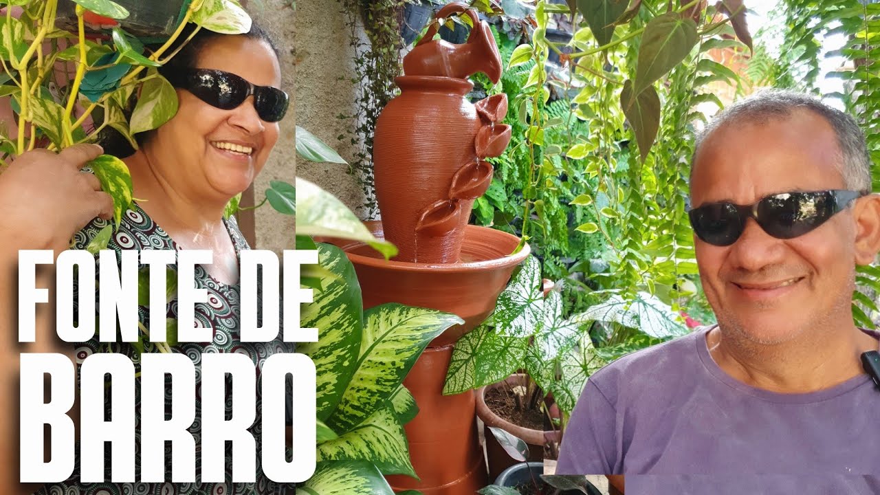 FONTE DE VASOS DE BARRO: PITANDO NOSSA FONTE E MOTANDO | USANDO TINTA DE TELHA PARA PINTAR A FONTE