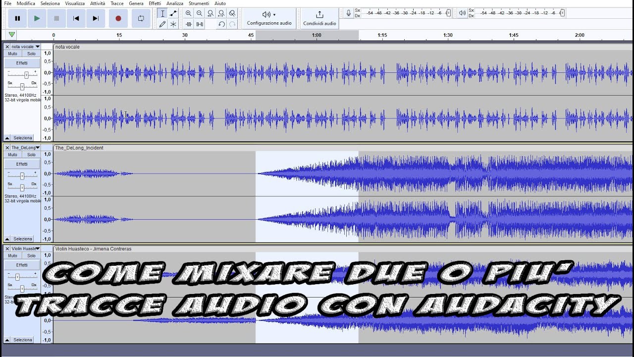 Come mixare due o più tracce audio con Audacity