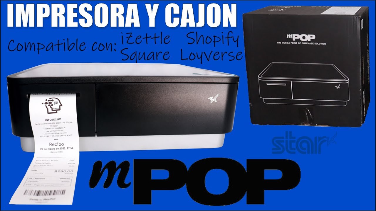 Impresora y Cajon mPOP compatible con iZettle Loyverse Square Shopify Punto de Venta