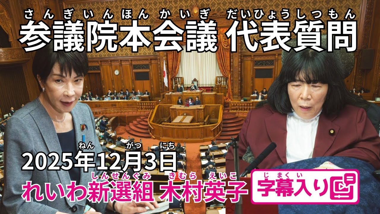 【字幕入り】木村英子 参議院 本会議 代表質問（2025年12月3日）