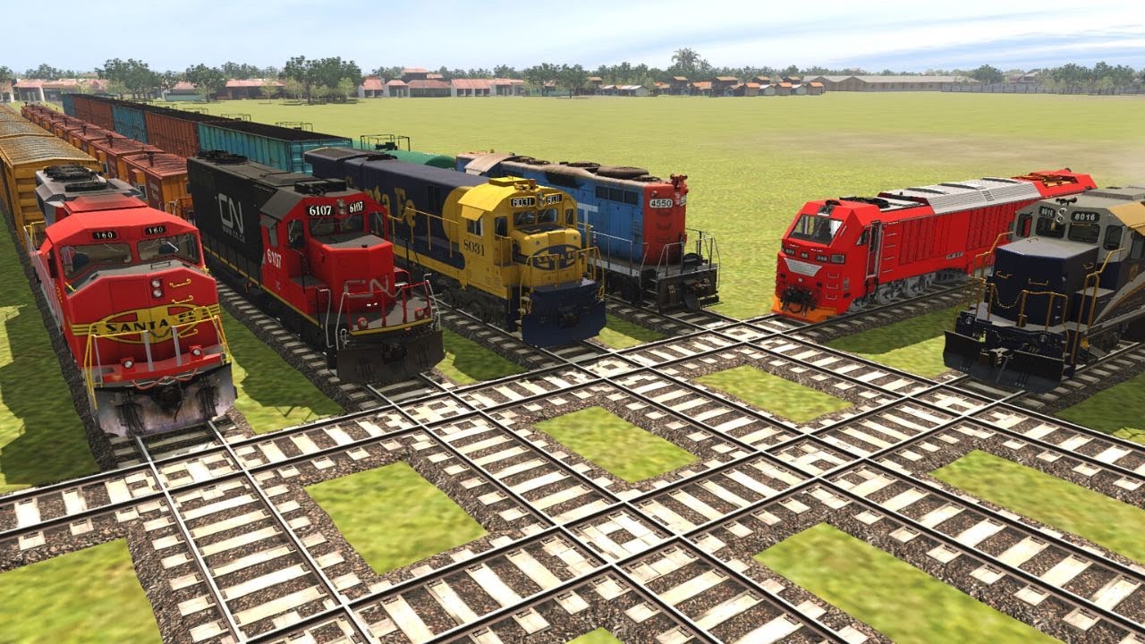 Ten Trains Crossing Each Other at Branched Diamond Crossing in Train Simulator 2019
