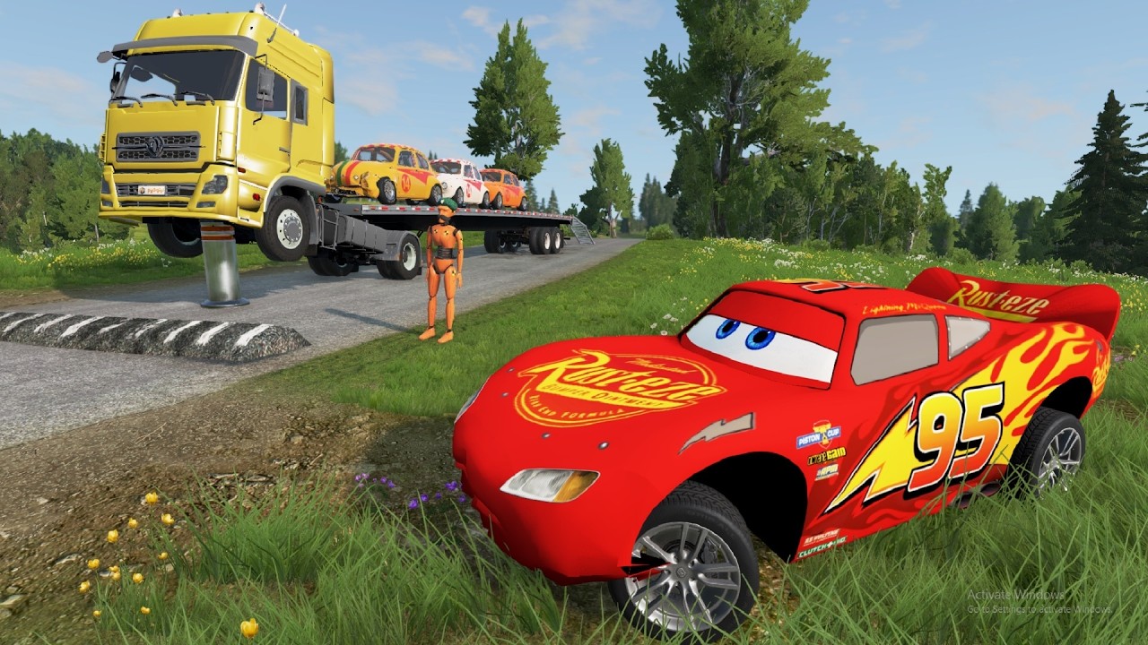 Flatbed Truck McQueen | Transportation with Truck - Pothole vs Car #80| BeamNG.Drive Gameplay