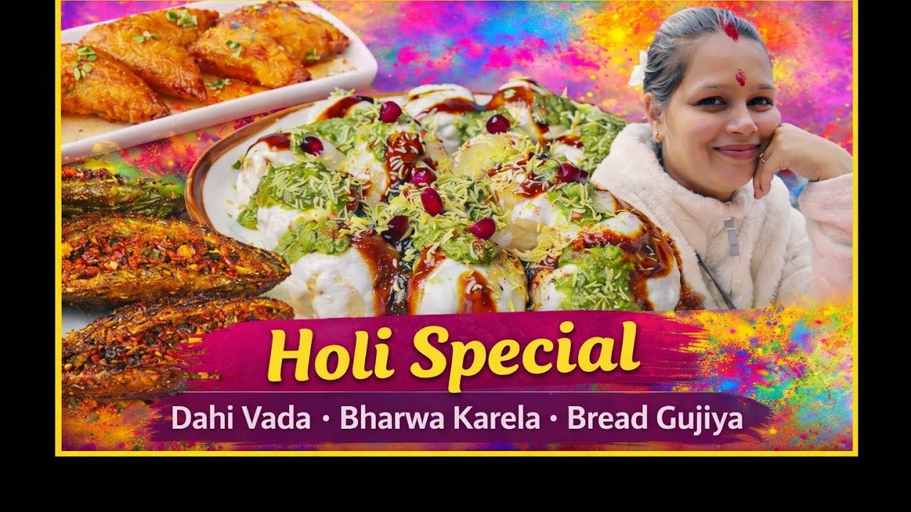 Holi Special Live 🎉 Dahi Vada | Bharwa Karela | Bread Gujiya | 3 Recipes Ek Saath 😍live