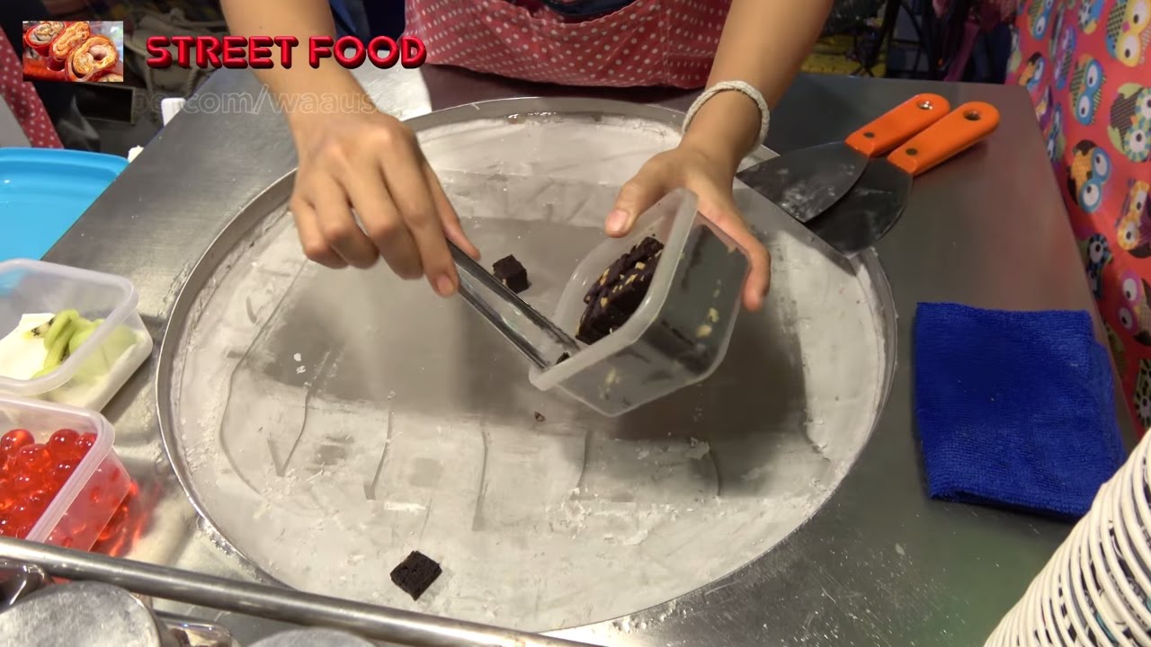 Yogurt Ice Cream Roll | Chocolate Brownie Coco Chips, Strawberry | Street Food Dessert