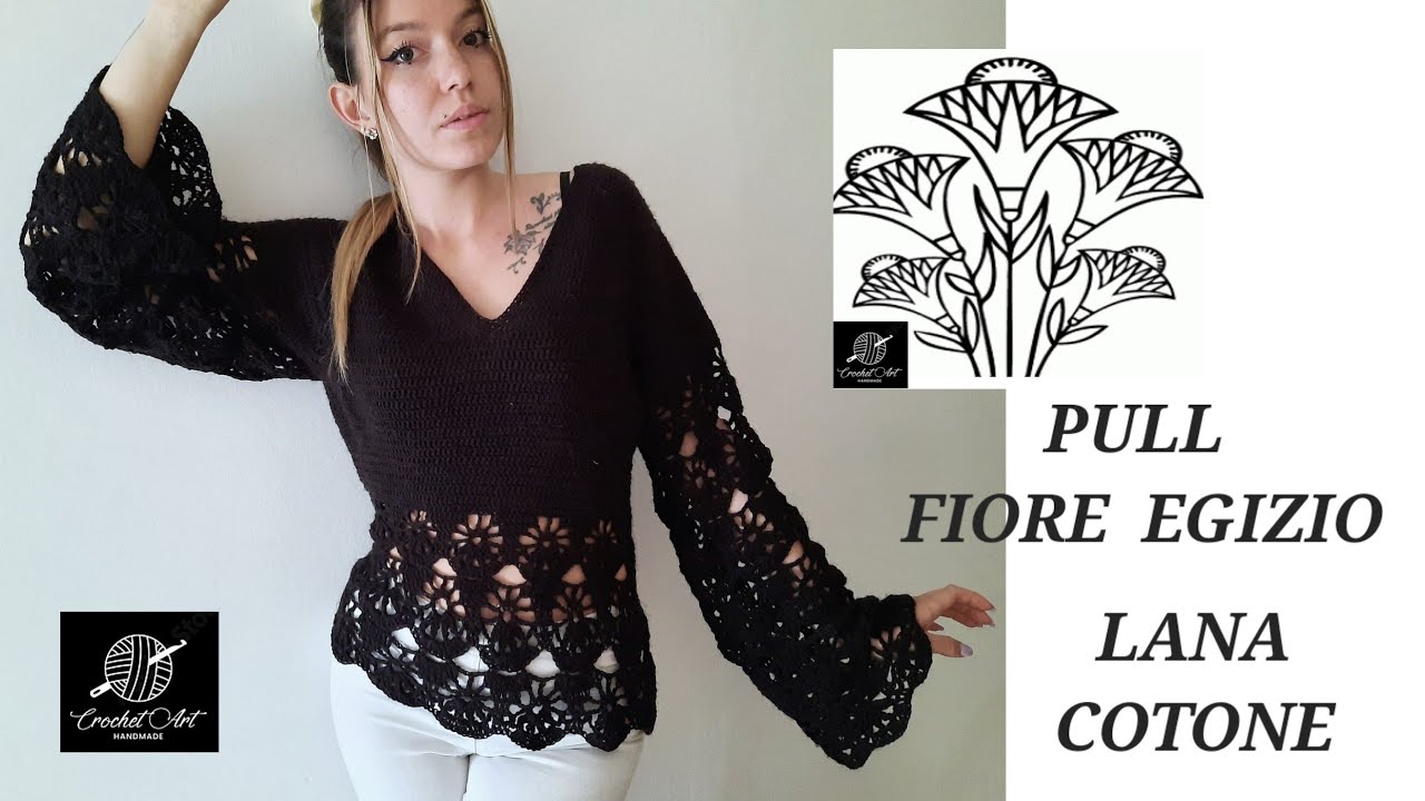 TUTORIAL UNCINETTO / CROCHET    PULL    TOPDOWN   FIORE   EGIZIO