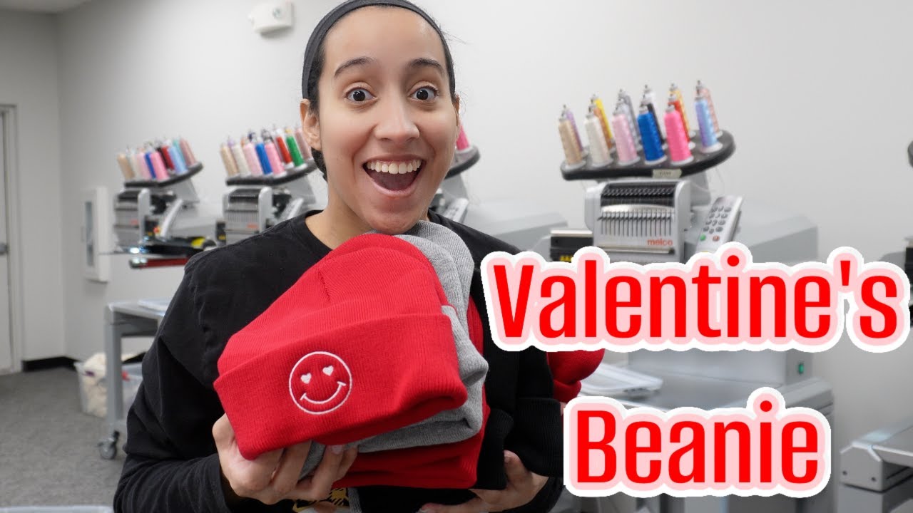 EMBROIDER VALENTINES BEANIE ORDERS WITH ME! How to Embroider a Beanie tutorial