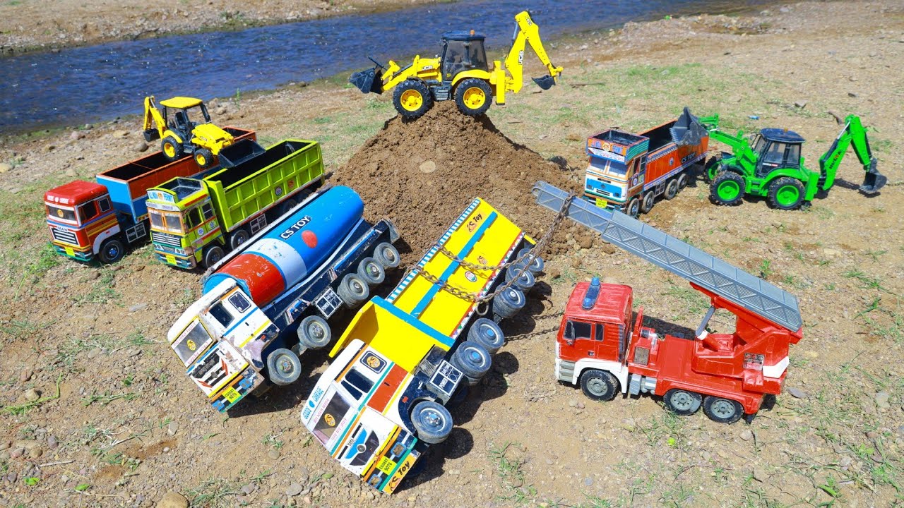 Погрузка речного песка, самосвал Volvo, самосвал Tata, авария, тягач JCB? Детские игрушки, мультф...
