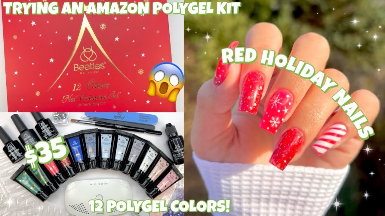 TRYING A HUGE BEETLES POLYGEL NAIL STARTER KIT FROM AMAZON | BEST BEGINNER POLYGEL KIT