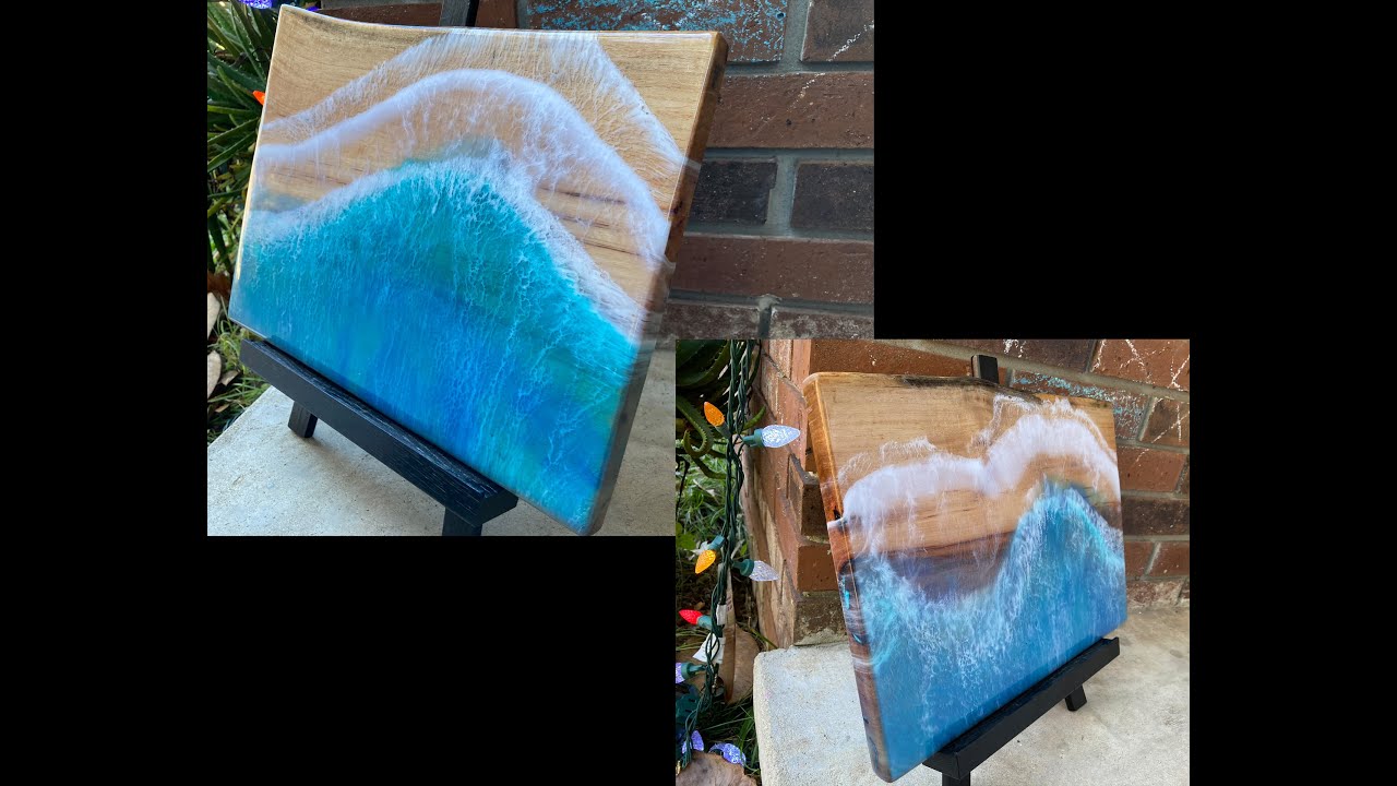 Custom Handmade Live Edge Hickory Charcuterie Serving Tray with a beach resin pour
