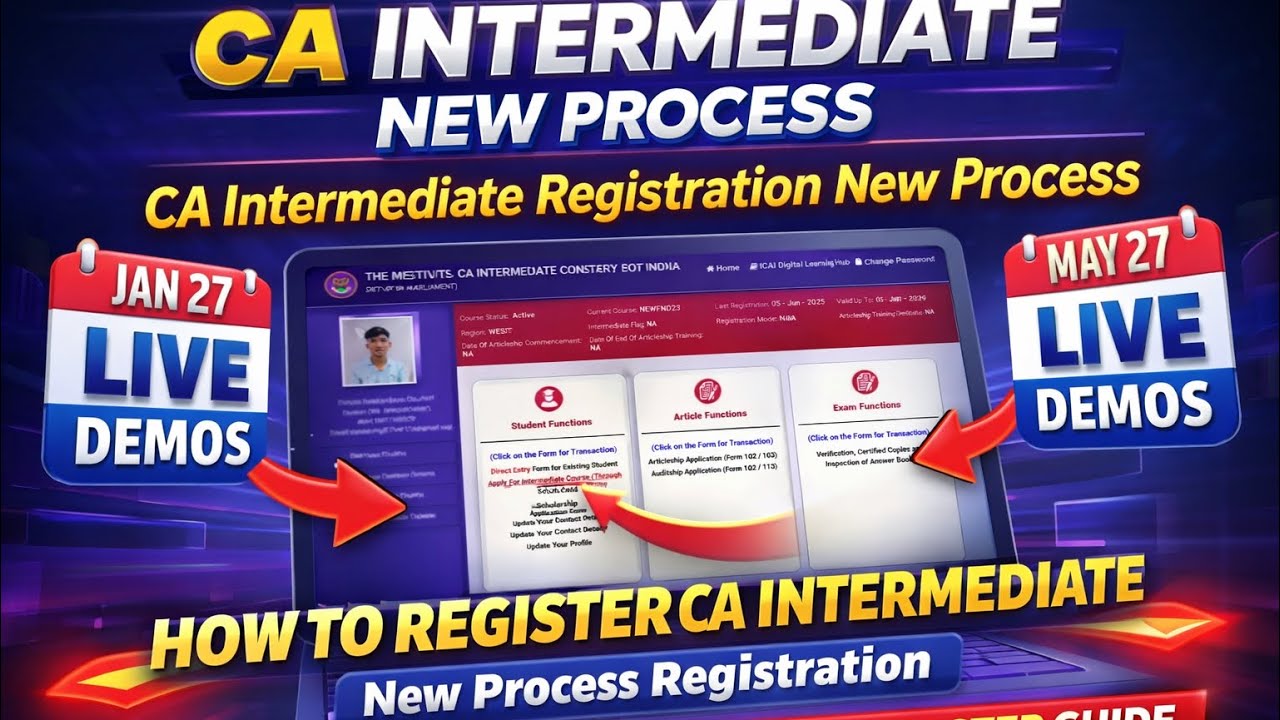 Live Demo :- How to Register CA Intermediate Course | CA Inter January 2027 & May 2027 Registation 