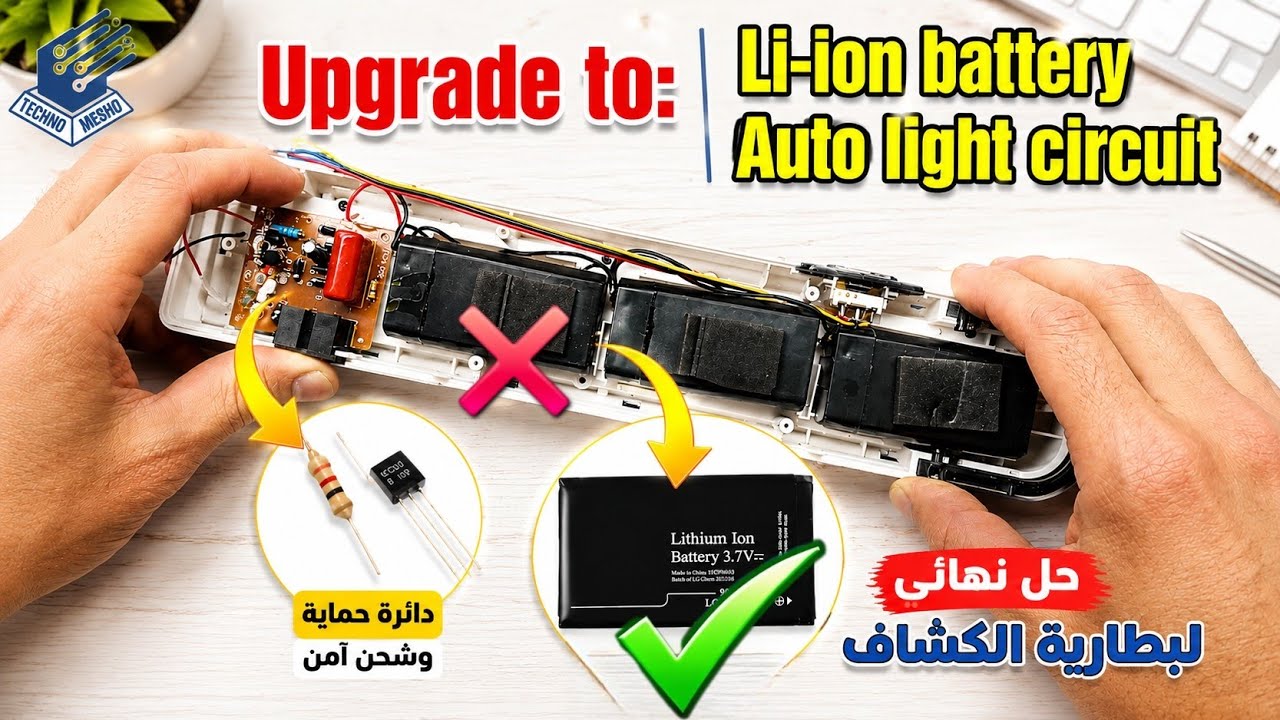 تشغيل كشاف طوارئ ببطارية ليثيوم  Upgraded emergency flashlight to lithium battery