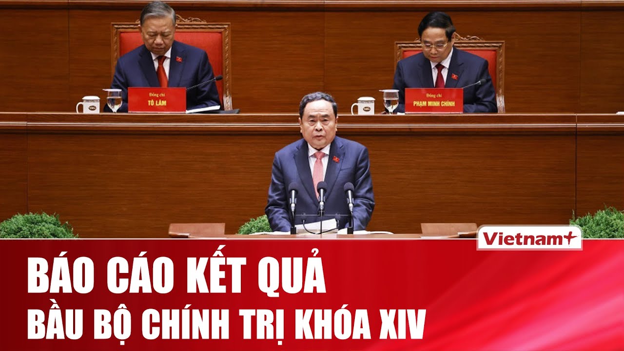 Đồng chí Trần Thanh Mẫn đọc báo cáo kết quả bầu Bộ Chính trị khóa XIV