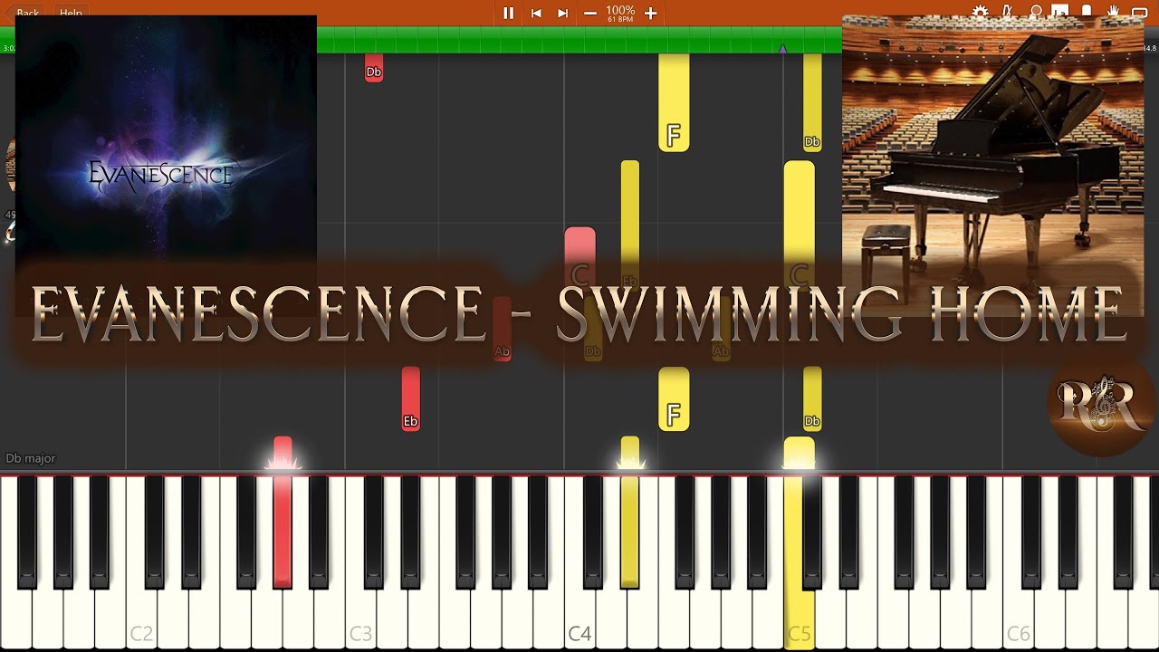 Evanescence - Swimming Home (Solo, Synthesia Piano Tutorial)