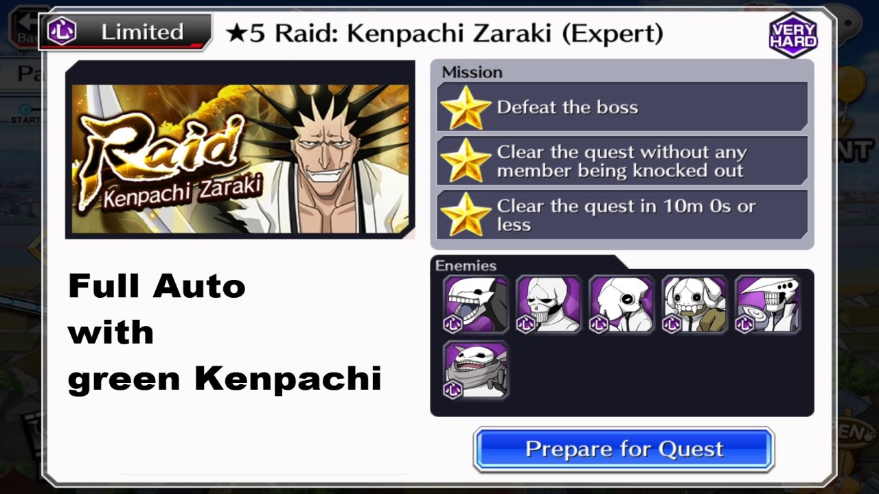 Bleach Brave Souls - 5* Kenpachi Raid (Solo, Expert) - full auto with Kendo Kenpachi