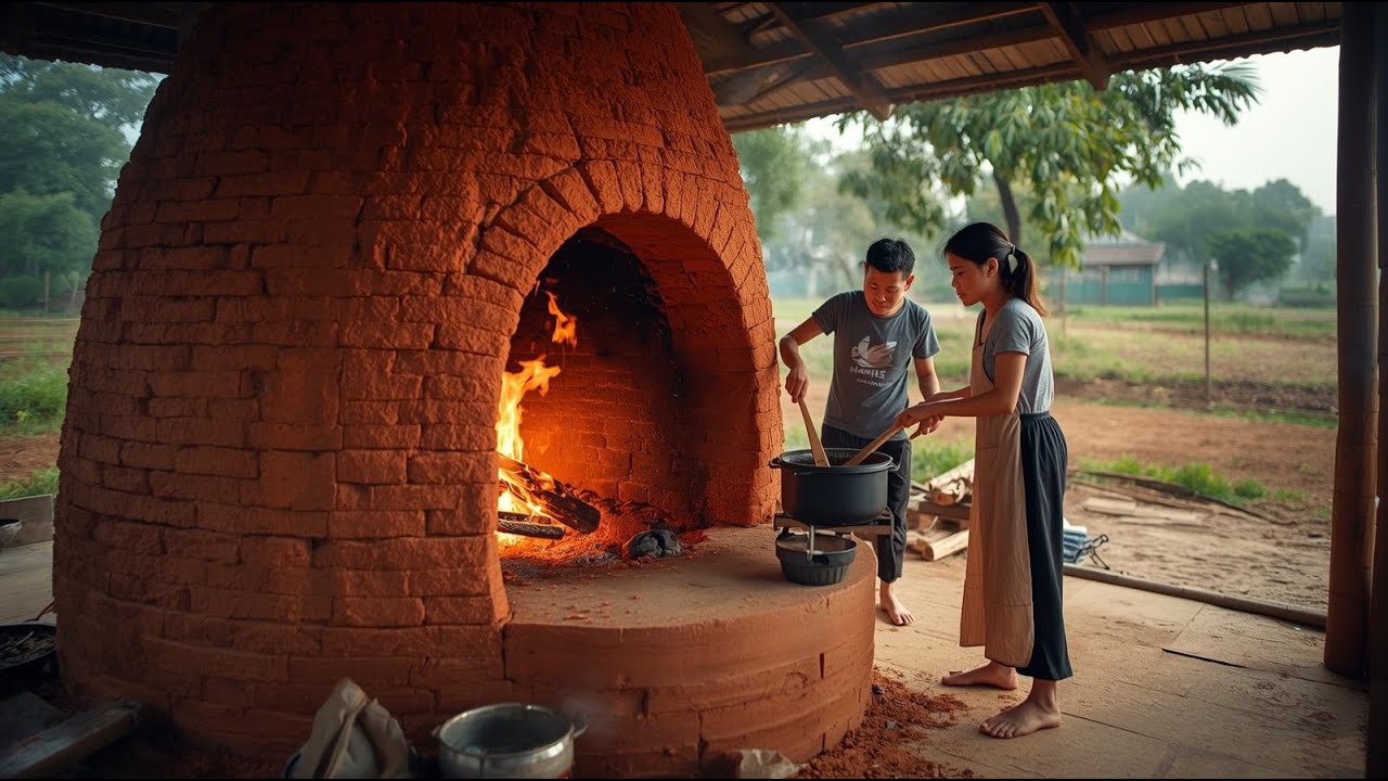Primitive Cooking on a Giant Clay Stove | Vietnamese Couple