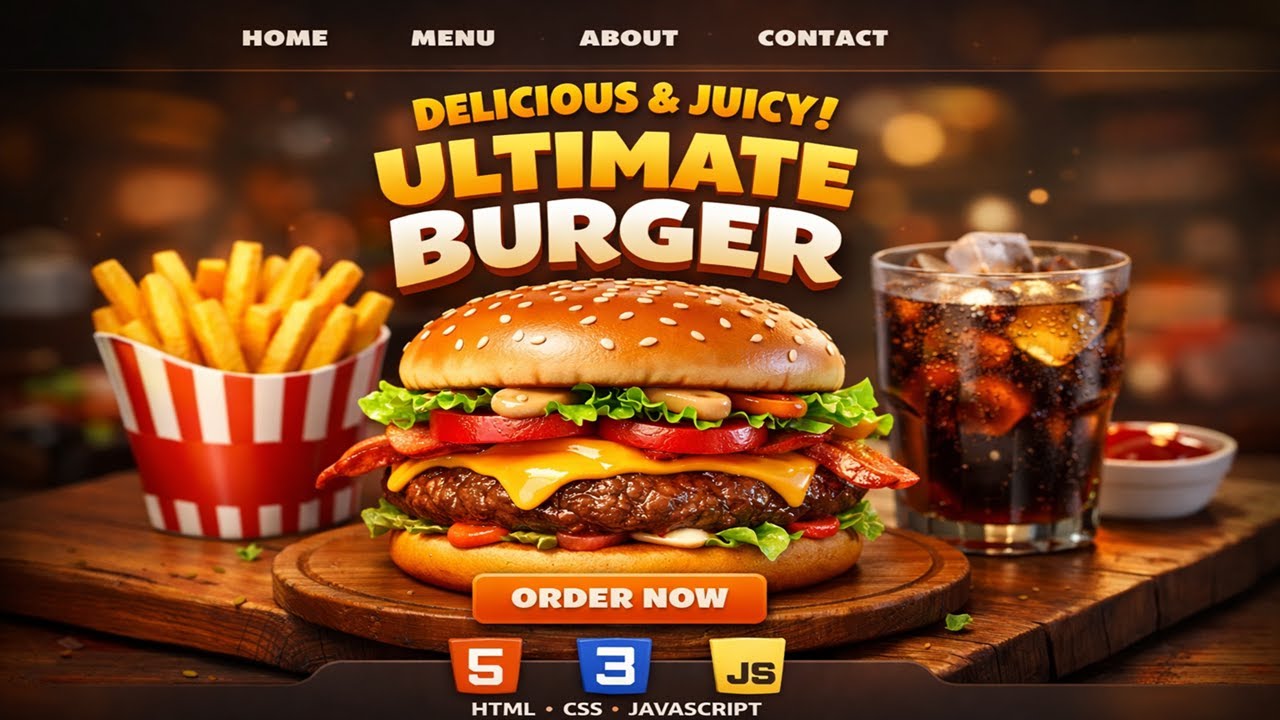 🍔 Build a Stunning Burger Website Using HTML, CSS & JavaScript | Complete Frontend Project
