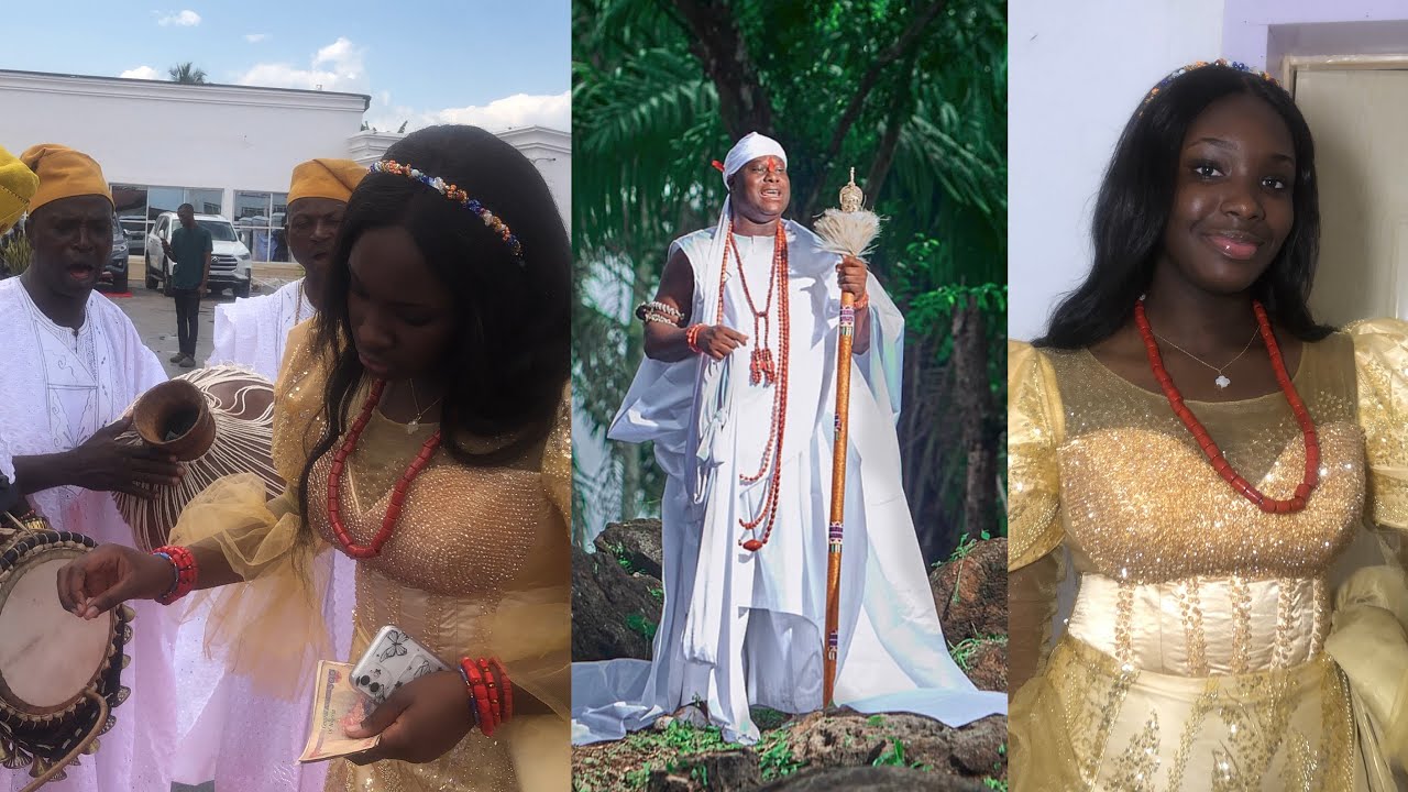 WOW! SEE HOW PRINCESS ADEWAMIWA DAZZLE IN MAGNIFICENT GOLD OUTFIT TO SEE HER DAD IN THE PALACE