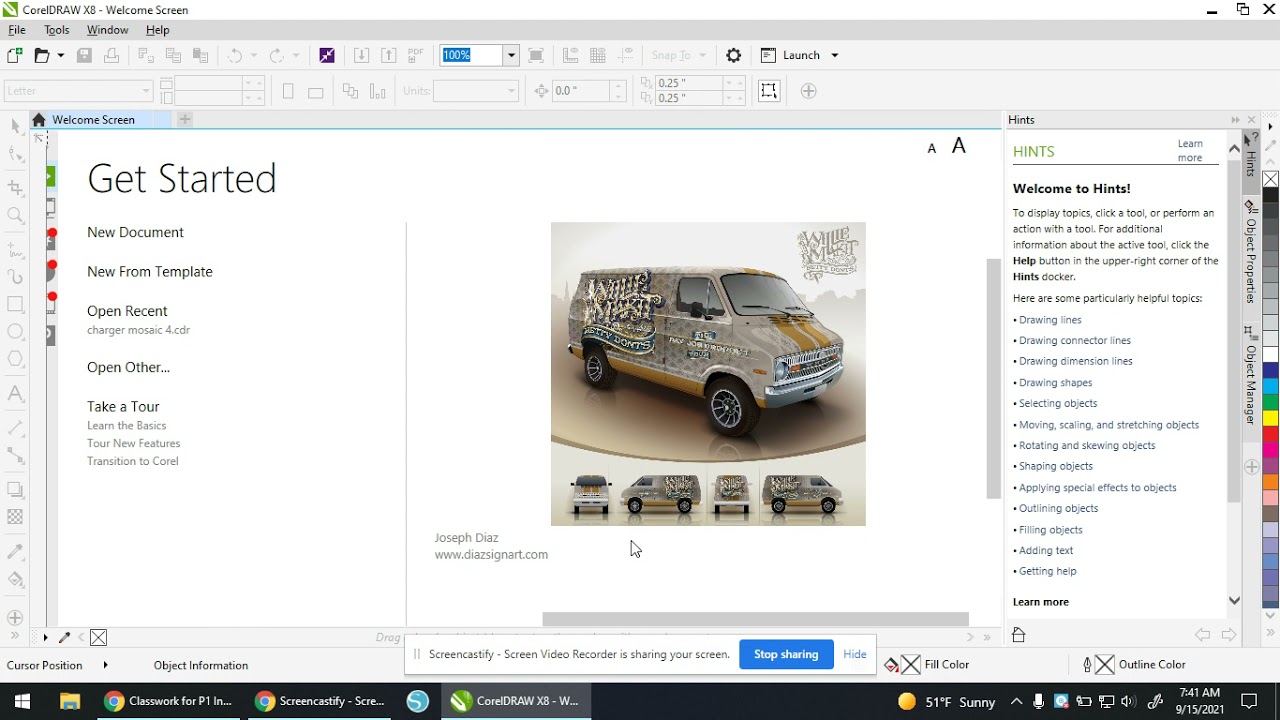 Starting up CorelDraw