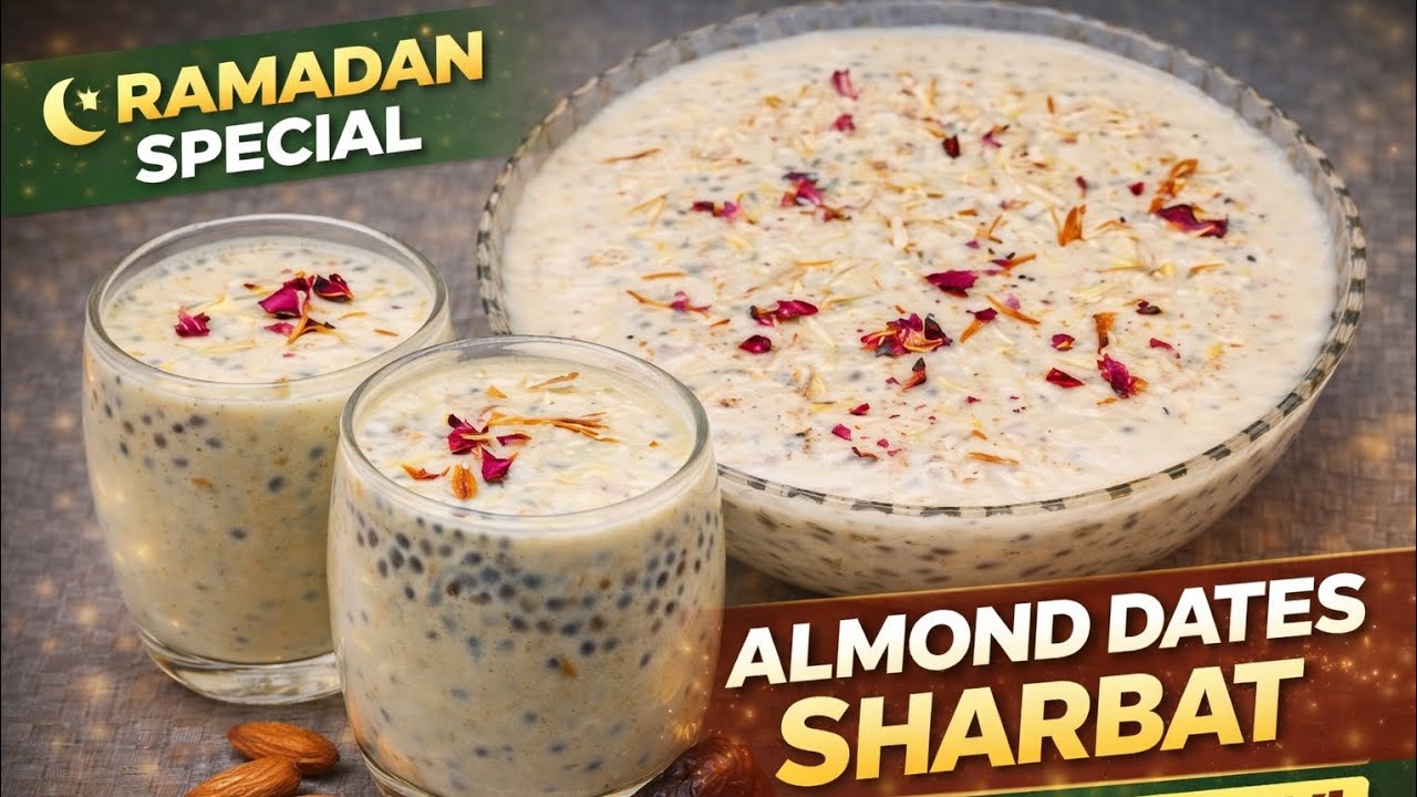 Ramadan Special Almond + Dates + Sabja Milk Sharbat | Most Refreshing Iftar Drink 2026 |Just 5 Min 