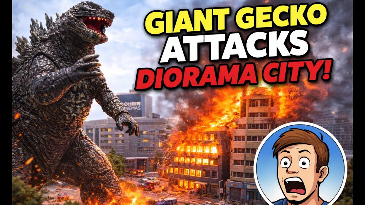 Gecko Monster Attacks Diorama City 