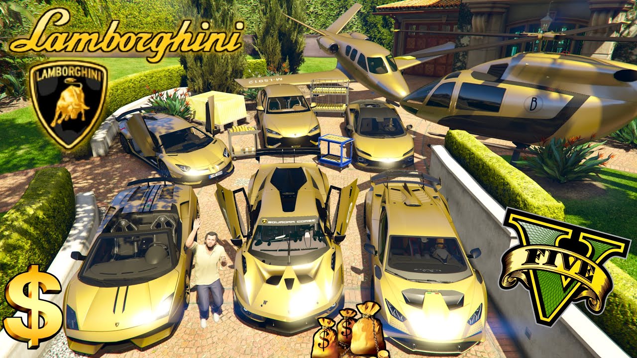 GTA 5 - Stealing Billionaire Golden Lamborghini Cars with Michael! | (GTA V Real Life Cars #98)