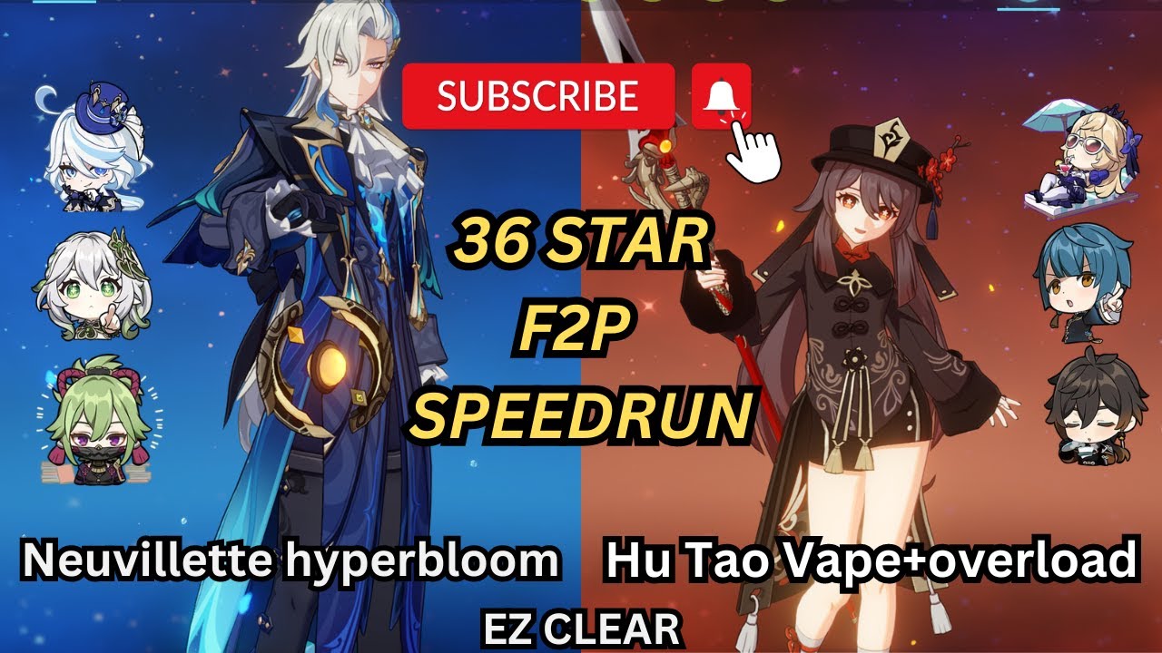 4.2 Spiral Abyss f2p 36 star speedrun | Neuvillette hyperbloom & HuTao vape | Genshin Impact