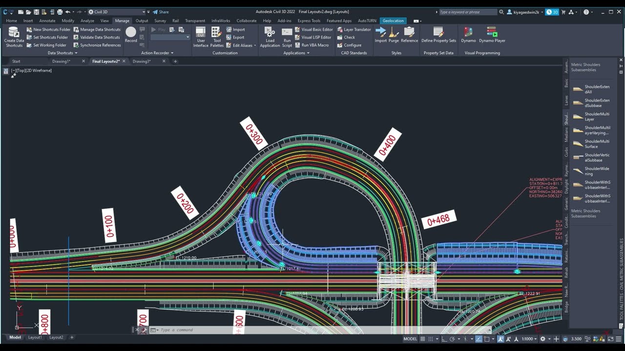 Trumpet Interchange Design with Corridor and Earthworks Timelapse