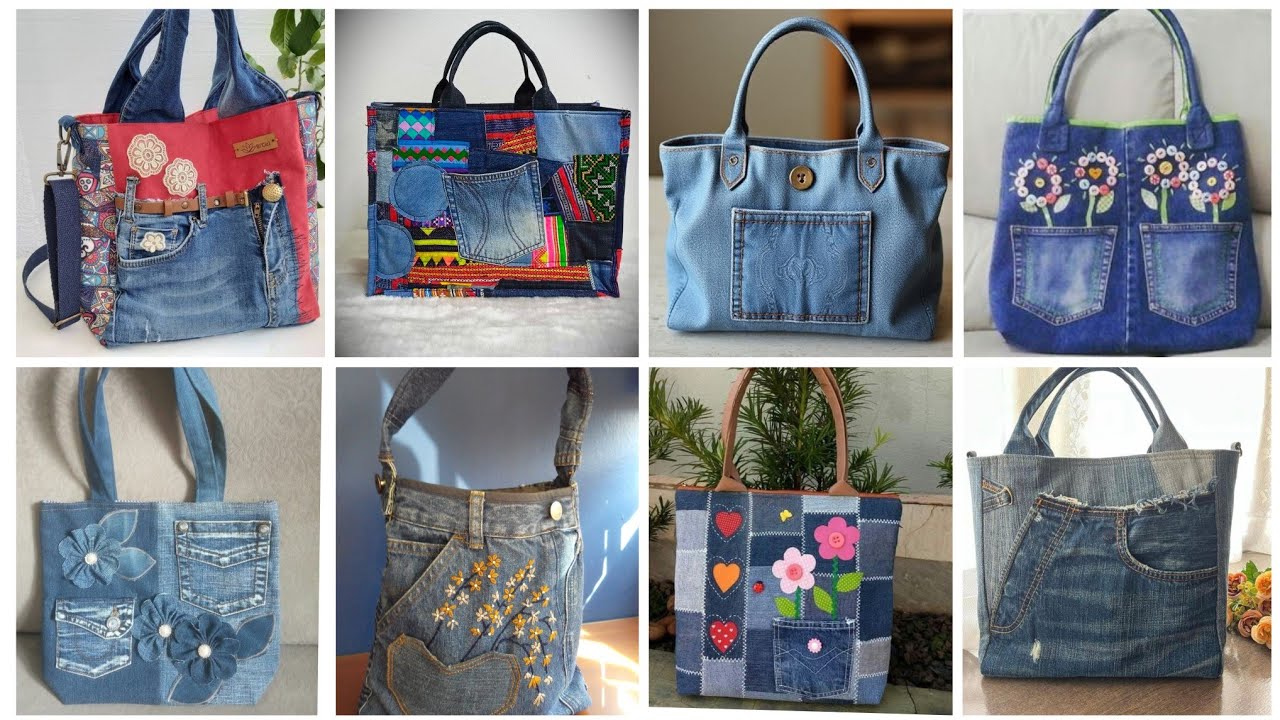Latest  recycled old jeans denim jeans bags purse ideas for womens