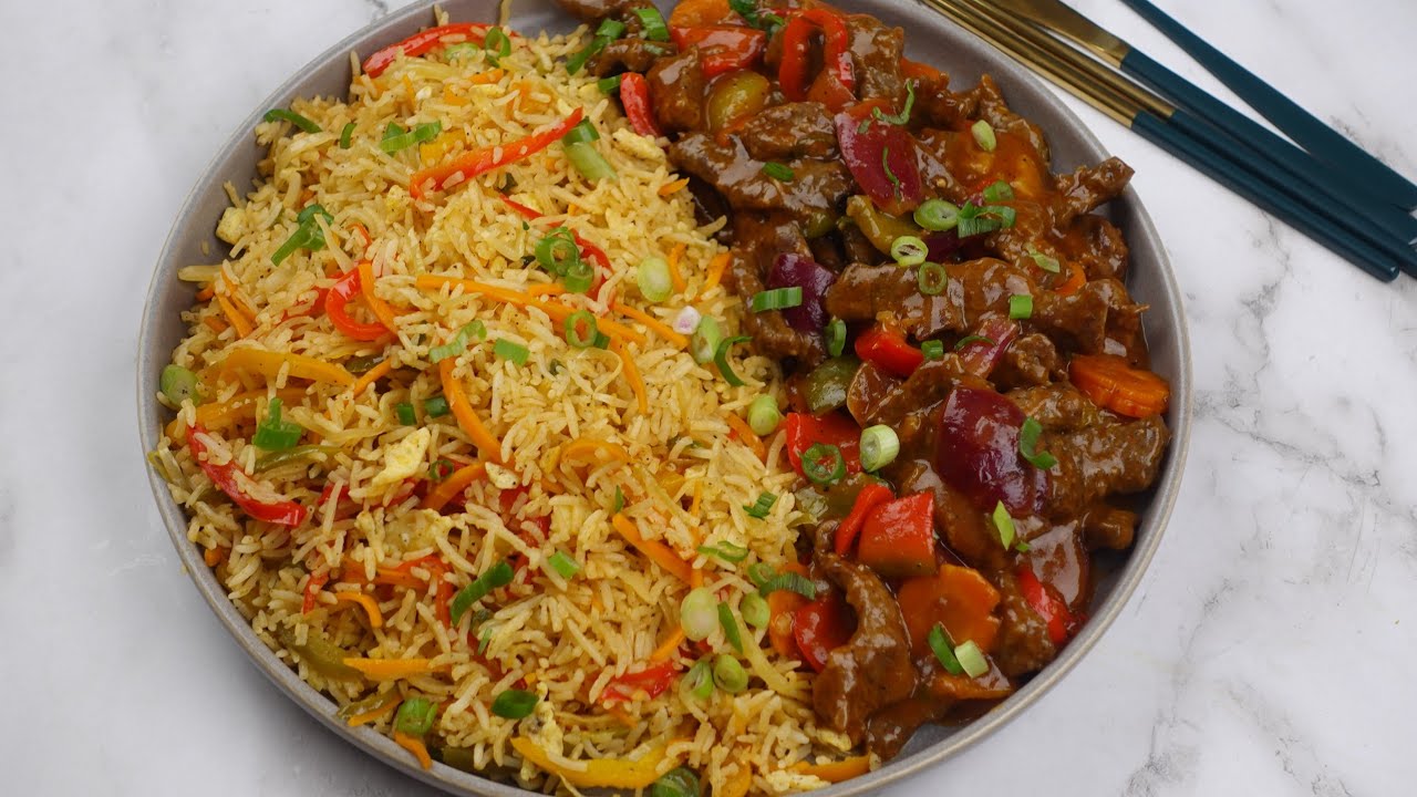 Beef Chilli Fry/Beef Manchurian With Egg Fried Rice By Recipes of the world