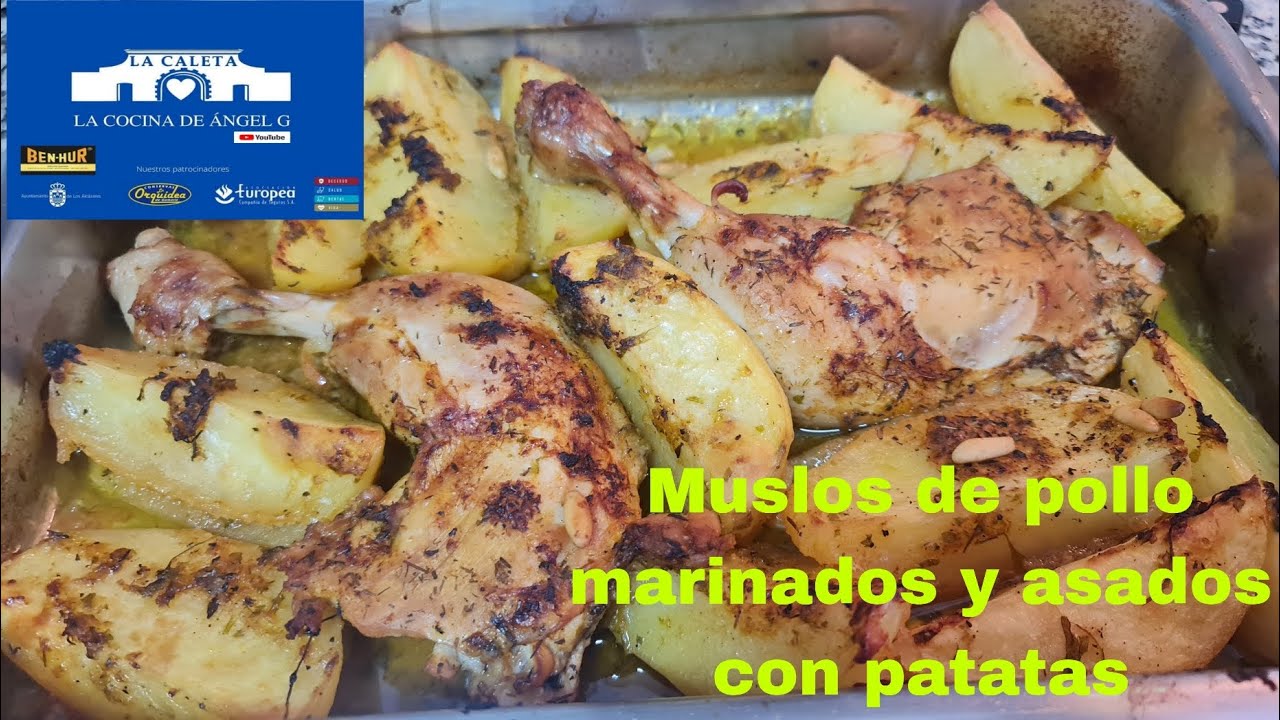 Muslo de pollo marinado y asado con patatas