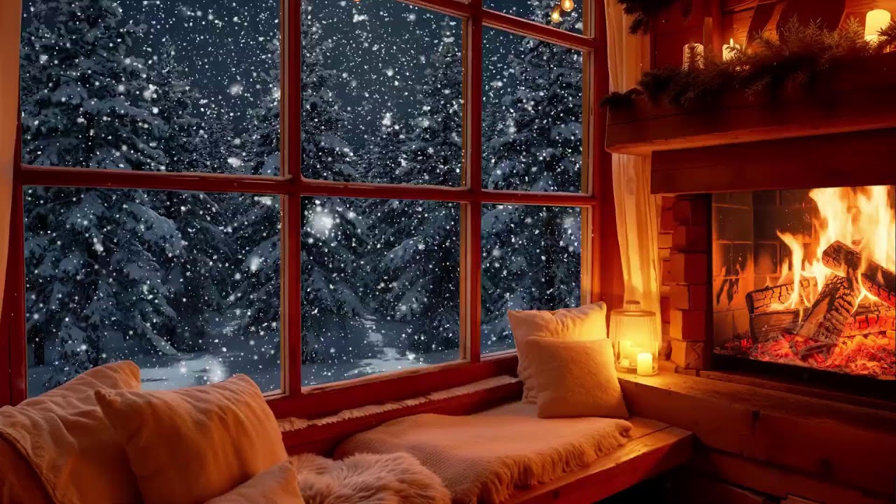 Quiet Snow Retreat Jazz ❄️ Cozy Fireplace Sounds for Deep Focus