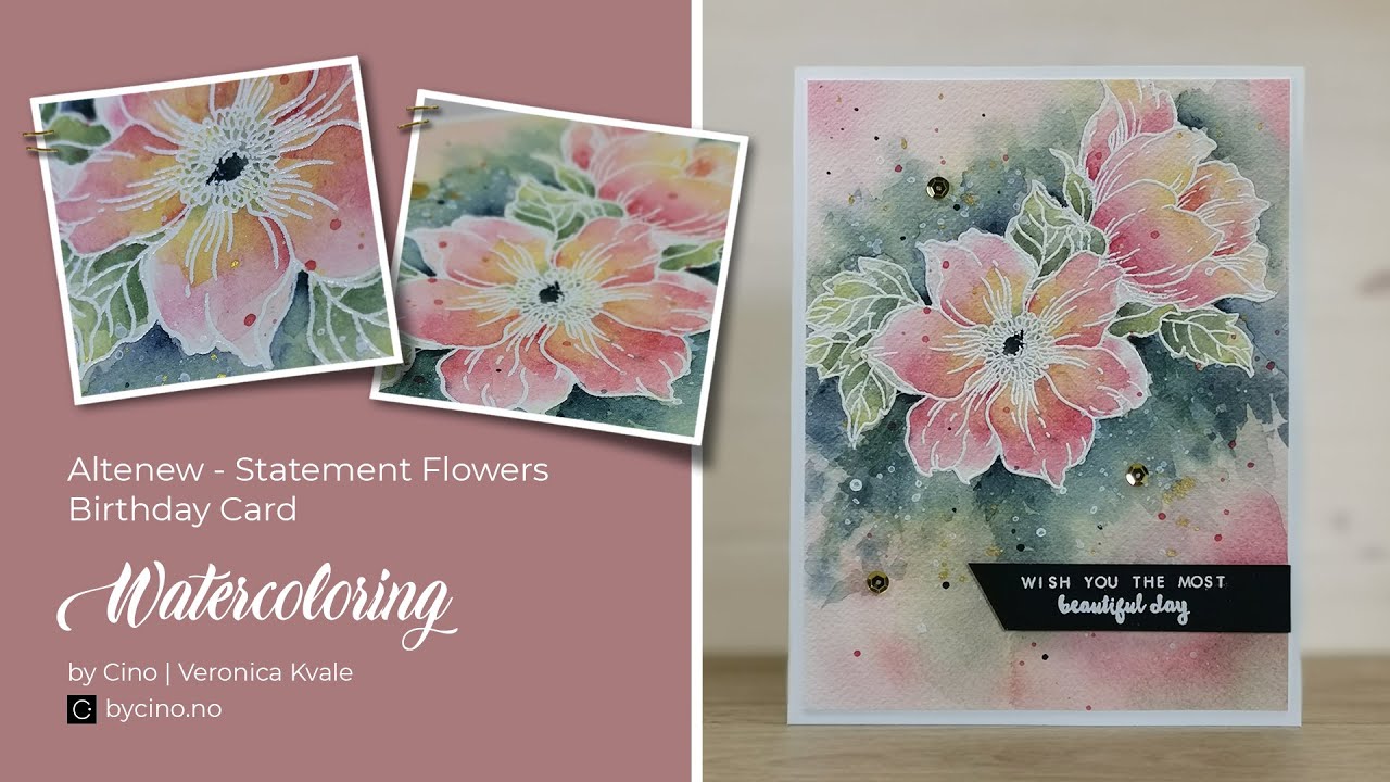 Watercoloring Altenew Statement Flowers - Simple Card Design