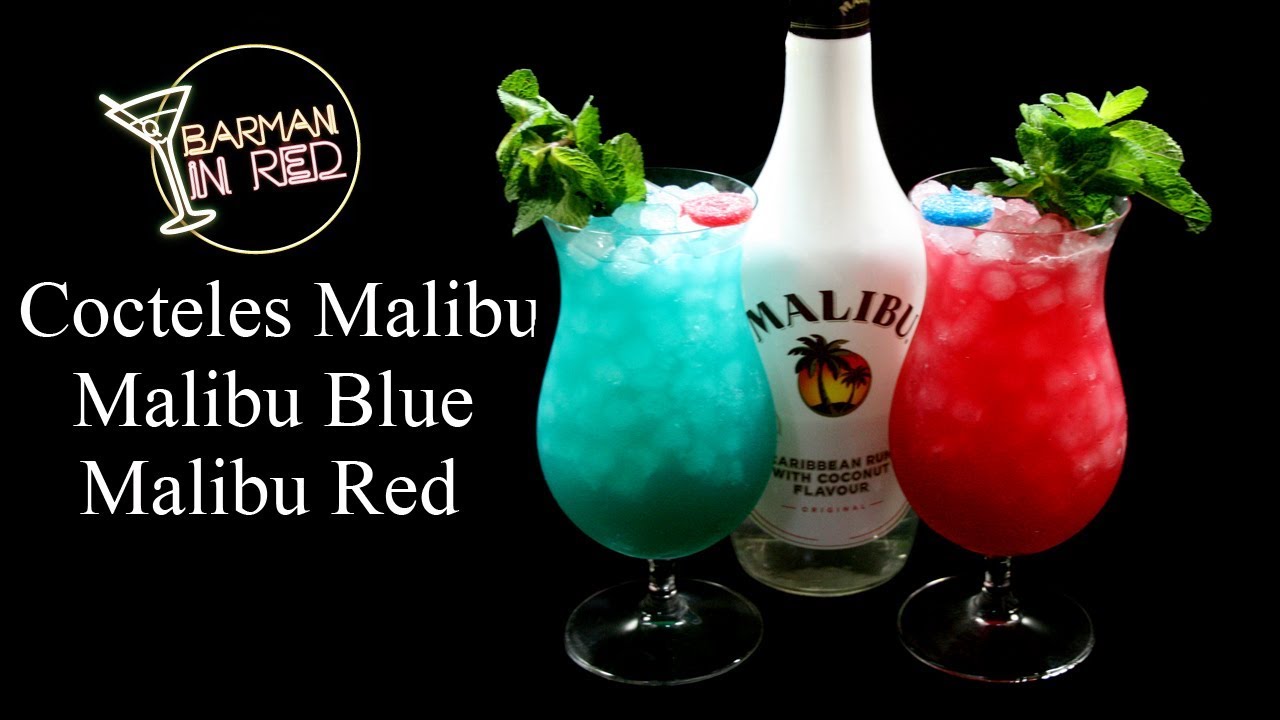 2 cocteles con Malibu -  Malibu Blue y Malibu Red