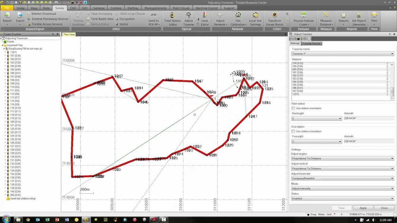 Adjusting a closed-loop traverse in TBC