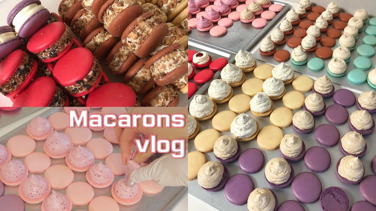 [ENG] 7가지 맛 마카롱 대량 생산하는 브이로그: macaron vlog/라즈베리,인절미,로투스,죠리퐁,돼지바,크림브륄레,카라멜아몬드