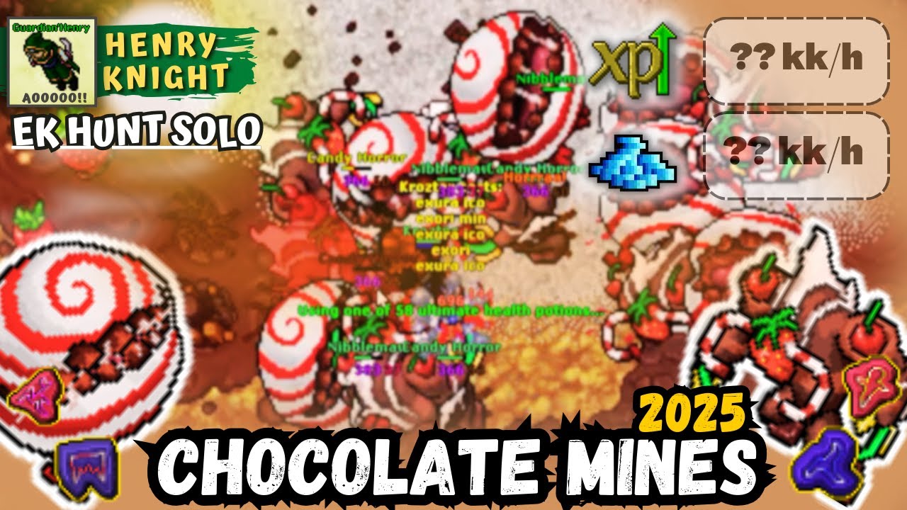 TIBIA - KNIGHT LEVEL 251 HUNT SOLO CHOCOLATE MINES (CANDIA) - EK HUNT SOLO #212
