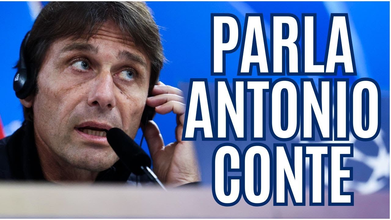 Antonio Conte e Rasmus Hojlund in conferenza stampa da Copenaghen