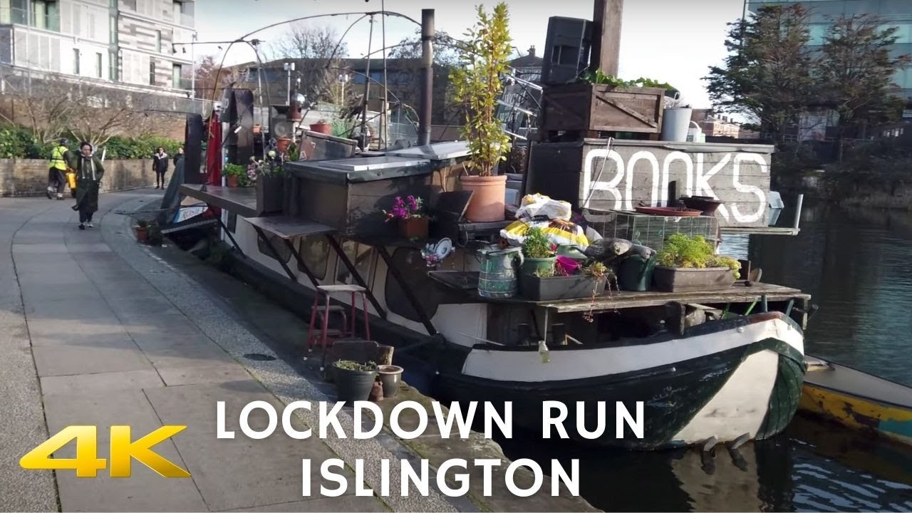 4K London Virtual Run - Running on the Regent's Canal towards Islington during Lockdown - Slow TV