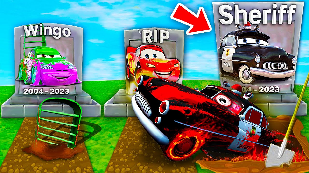 Lightning McQueen GRAVE vs Sheriff GRAVE vs RIP Wingo! Big & Small Pixar Cars ALL Dead Grave RIP