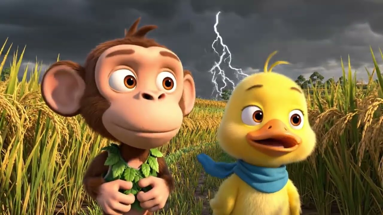 El Monito y el Patito Recolectan Arroz Dorado | Cuento de Trabajo en Equipo