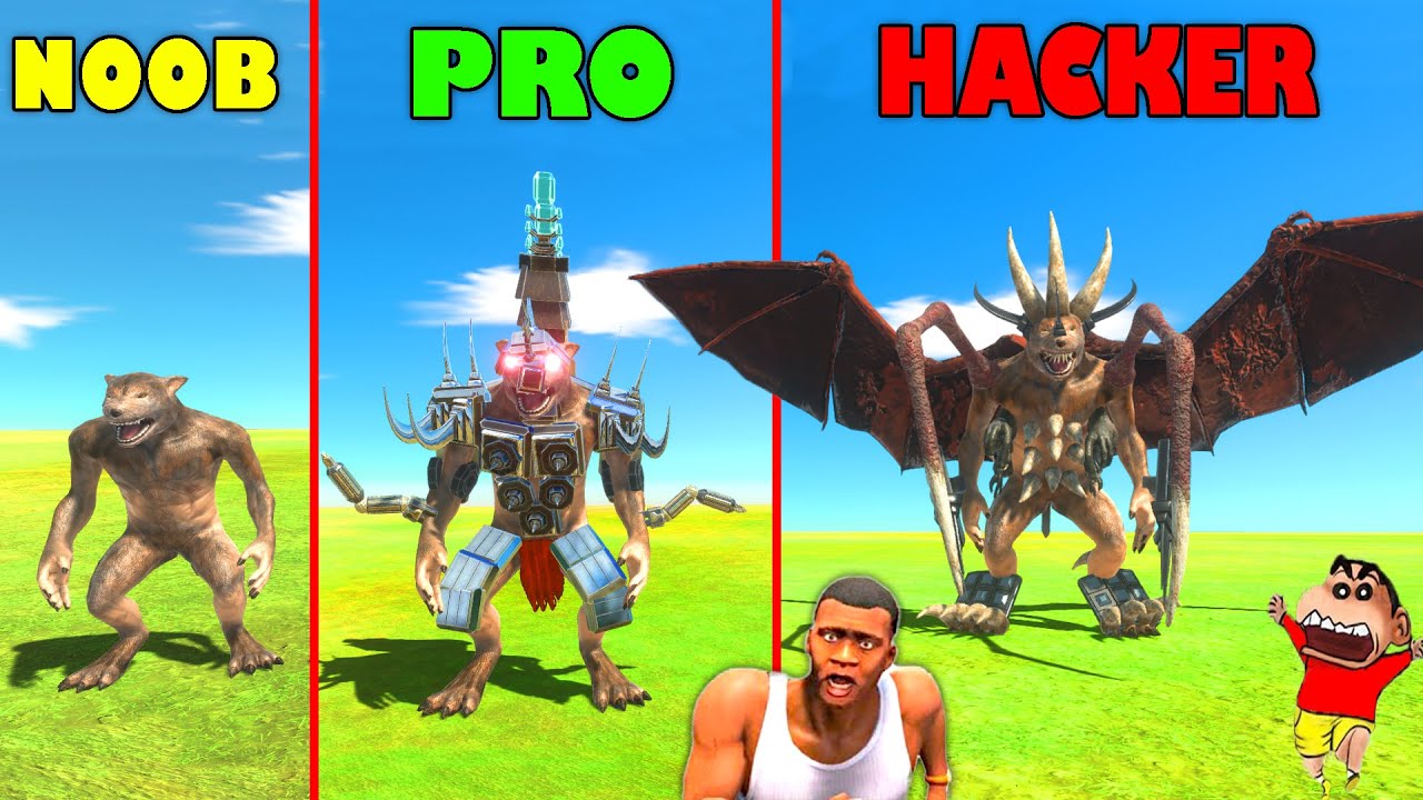 UPGRADING NOOB WEREWOLF into HACKER in NOOB vs PRO vs HACKER Animal Revolt Battle Simulator SHINCHAN