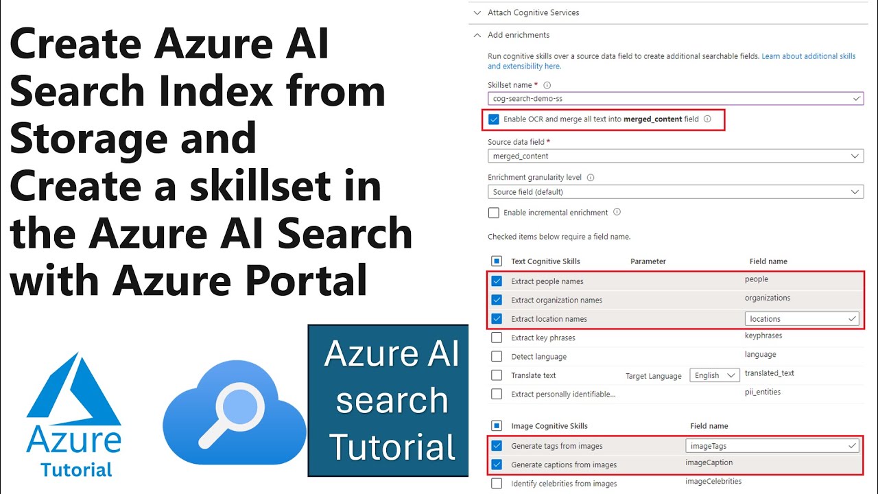 Настройка индекса и набора навыков поиска Azure AIM с помощью портала Azure с использованием изоб...