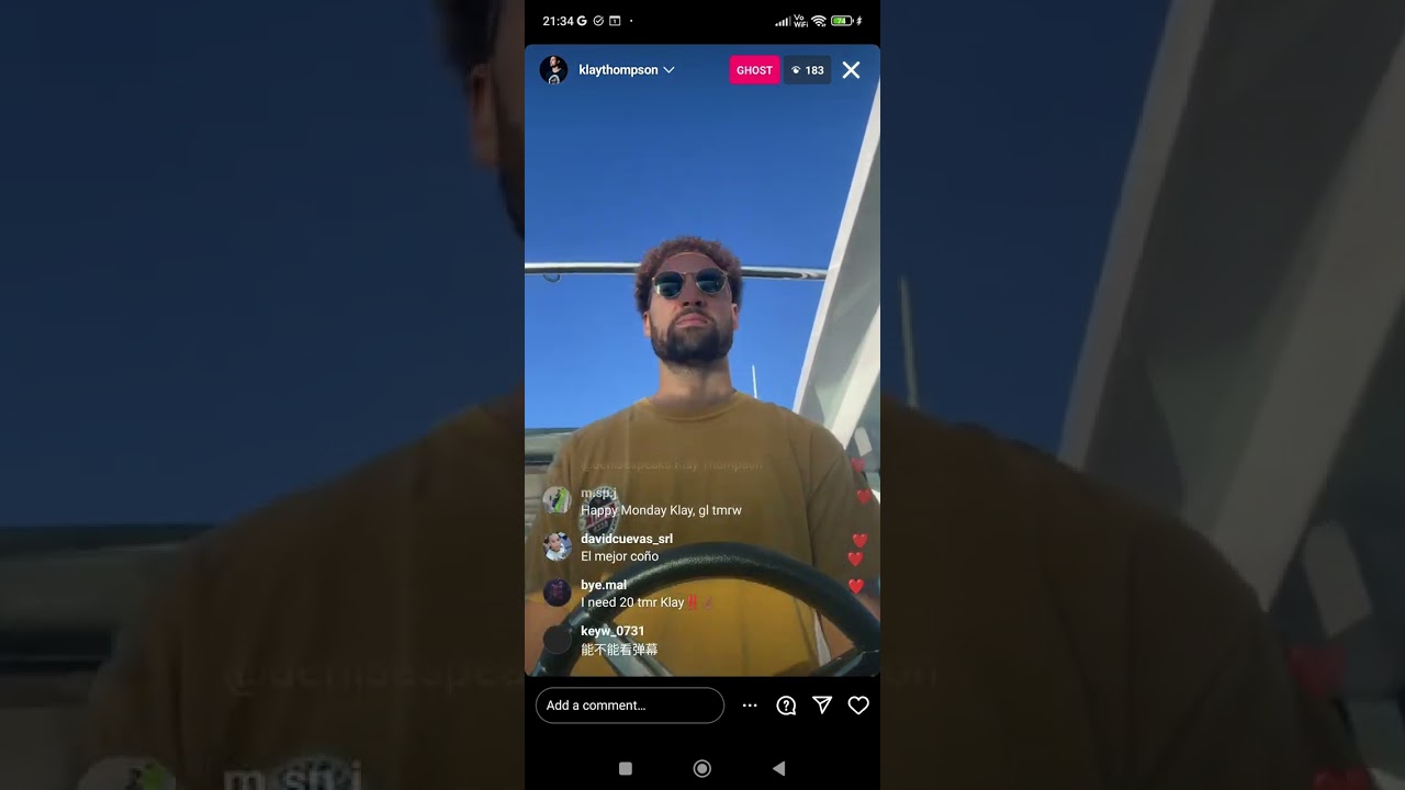 Klay Thompson IG live 23/10/23 on his way to Chase Centre for practice