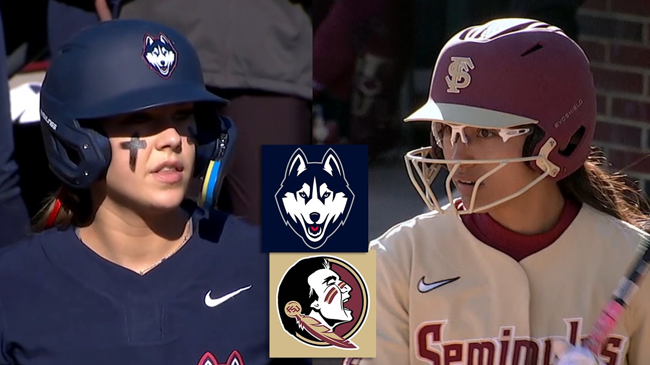 Обзор матча женской студенческой софтбольной команды UConn против команды №7 Florida State (полна...