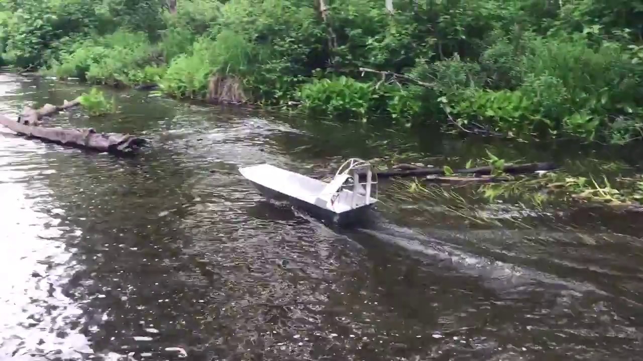 RC air boat jumping logs