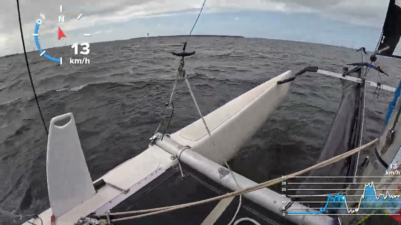 Nacra 5.5 - WSW 12-19 knots.- dive and splash (headcam)