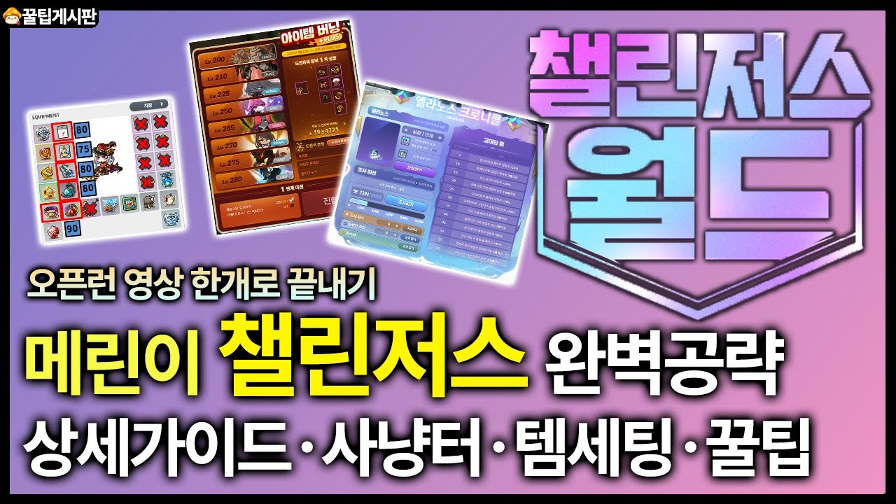 메린이 챌섭 초반가이드와 260육성방법과 사냥터, 템세팅, 꿀팁까지 다 넣었습니다. 겨울챌섭오픈런은 이영상으로 끝내세요[챌린저스][메이플스토리]