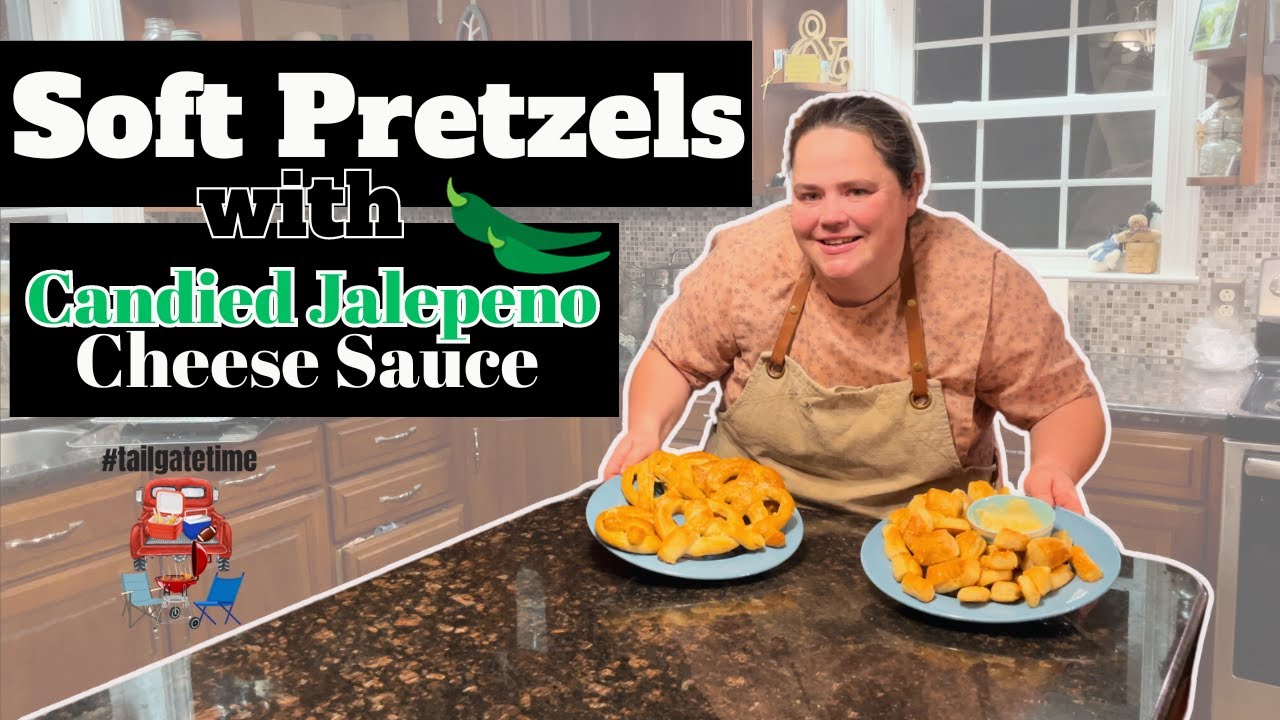 Mennonite Soft Pretzels Served With A Spicy Cowboy Candy Cheese Sauce!