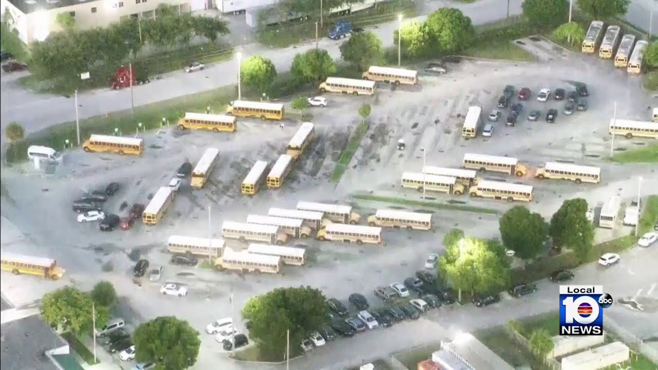 Miami-Dade school buses leave home depot