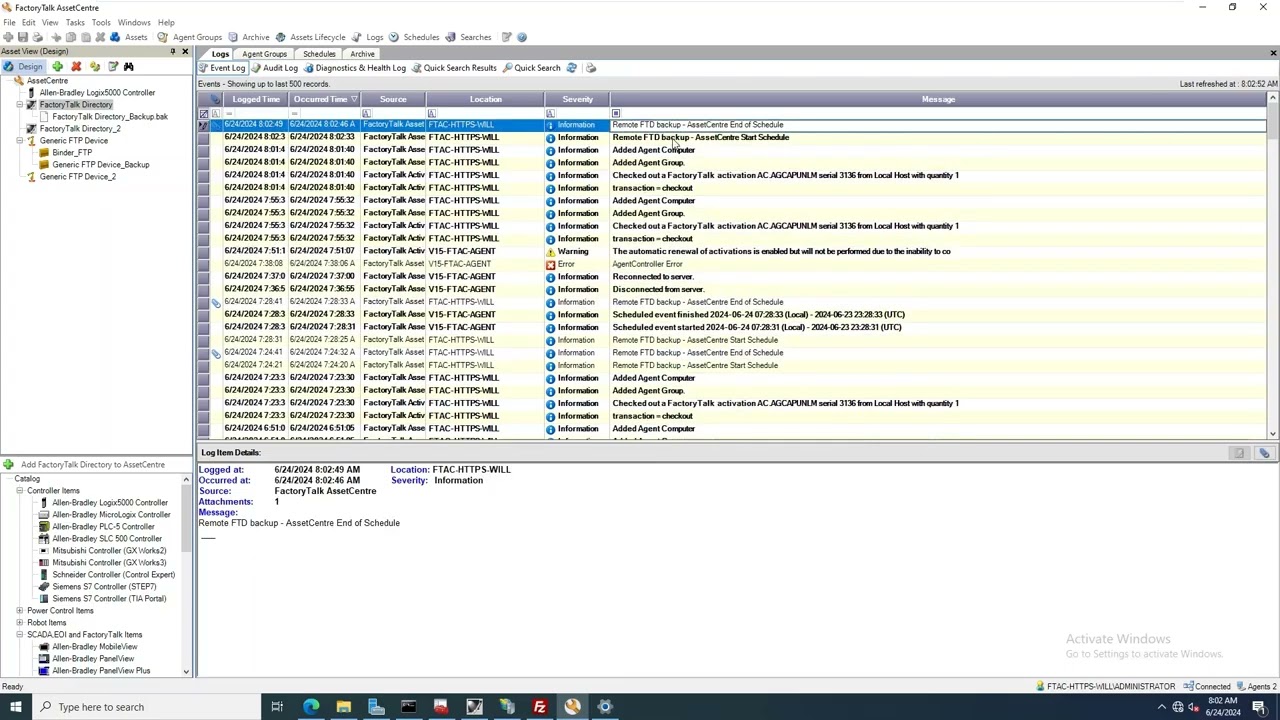 Настройка удаленного агента и диагностики в FactoryTalk AssetCentre